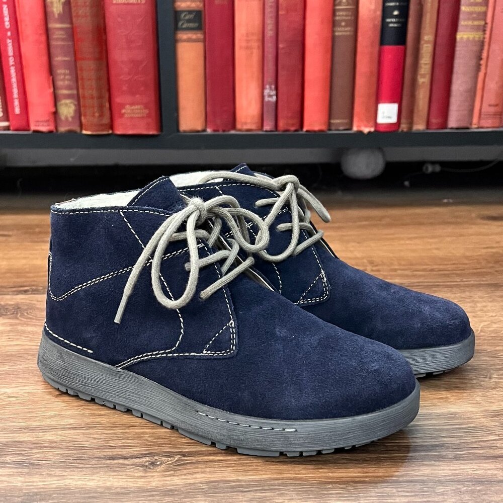 Josef Seibel Anna 08 Lace Up Suede Leather Booties Navy Sz 7 (37)